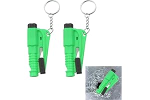 Rumgug Paquete de 2 Herramienta de Escape de Emergencia para Coche - Llavero - Martillo Rompecristales de Emergencia, Cortador de Cinturón de Seguridad 3 en 1 (Green)