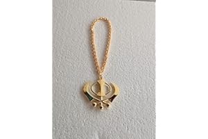 BEXCO Sikh Khanda Sahib Metal Car Hanging Rear View Mirror Show Peice - Complete with Chain (6 cm, Golden)