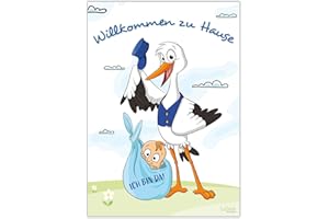 IULIAS FREUDE SCHENKEN! Poster per nascita ragazzo I cicogna con bambino I benvenuto a casa I XL DIN A2 Poster I baby shower decorazione blu regalo di nascita