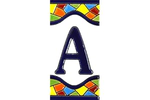 ART ESCUDELLERS Litery do domów - 10 cm. Ręcznie malowane kafelki z literami do domów na znaki, adresy i nazwiska Numery adresowe do domów. Numery i litery adresowe domu Wzór MOSAICO MEDIANO 10,9 cm x 5,4 cm (LITERA A)