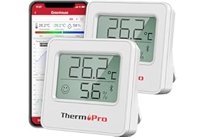 ThermoPro TP357 80m Bluetooth Hygrometer Innen 2er-Set Raumthermometer Digital mit APP Mini Luftfeuchtigkeitsmesser mit Smiley-Indikator Datengrafik für Innenraum, Büro, Weinkeller, Gewächshaus