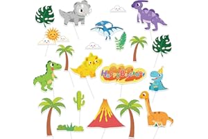 DPKOW 22pcs Dinosaurio Decoración para Tartas de Cumpleaños de Niño Chico, Selva Dinosaurio Cake Topper para Tartas Adornos de Niño Chico Fiesta, Feliz Cumpleaños Decoraciones para Pastel Tartas