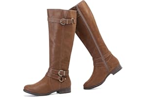 Ruiee Women's Knee High Boots - Stylish Comfortable Flat Round Toe Tall Riding Combat Boots Classic Side Zipper Closure Fall Winter Boots for Women.