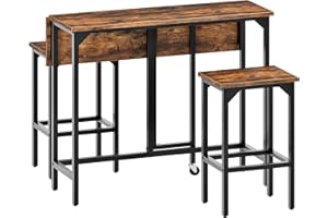 CHOEZON Breakfast Bar Table with 2 Bar Stools, 100 cm Folding Dining Table with 2 Stools, Dining Table Set, Industrial Steel Frame, for Restaurant, Living Room, Pub, Rustic Brown and Black DTBT02BF