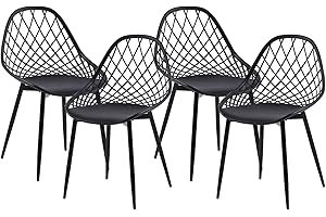 anrekl Set de 4 Elegantes y Sencillas sillas de Comedor, sillas de Cocina, sillas de salón, sillas Huecas para Cocina, Comedor, salón, Oficina, Dormitorio, Patas de Metal (Negro)