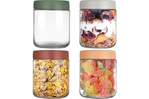 YUEYEE Overnight Oats Jar, 4 Pack 500 ml Glass Jars with Screw lids,Overnight Oats Container,Yogurt Pot for Homemade Oatmeal Salad Jam Pudding Chutney,Reusable Meal Prepare Glass Jar