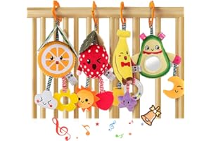 TUMAMA KIDS TUMAMA Wisząca grzechotka dla noworodka, sensoryczna zabawka edukacyjna dla noworodków, z piszczącym dźwiękiem i gryzakiem, pluszowe, miękkie, grzechotki, do fotelika samochodowego, wózka dziecięcego