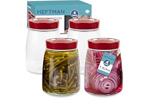 HEFTMAN Fermenting Jar with 1 Way Air Release Vent - 1.4 litres, 4 Pack - Ideal for Safe Fermentation for Kefir, Kimchi, Sauerkraut, Sourdough Starter, Overnight Oats - Fermentation Jars x 4 (Red)