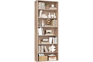 FirFurd 209.5cm Estanterías Almacenaje Madera, Librería con 7 Baldas, Estantería Libros, Libreria Estanteria, para Salón, Estudio, Habitación (Roble Claro)