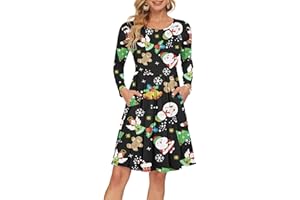 AUSELILY Women's Long Sleeve Pleated Loose Swing Casual Dress with Pockets Knee Length