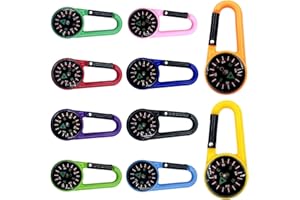 QESSUVNC 10pcs Carabiner Compass, Navigation Compass, Portable Hook Mini Colorful Compass Keychain, Used For Outdoor Camping, Hiking, Navigation