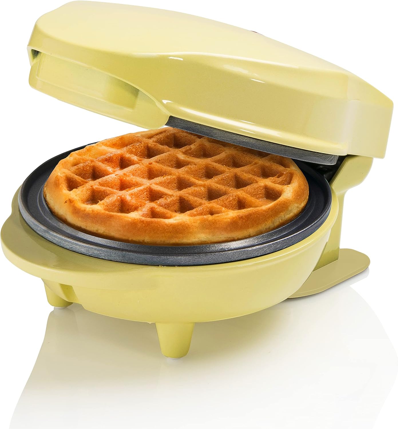 Bestron Mini gofrera, Gofrera para gofres de gofres pequeños, con antiadherente, para cumpleaños infantiles, fiestas familiares, Pascua o Navidad, diseño retro, 550 W, color: Amarillo