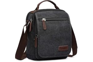 LOSMILE Men’s Shoulder Bag, Messenger Bag Canvas Small Crossbody Bags Multi Pockets Casual Sling Bag Lightweight iPad mini Bag for Work, School, Sport, Travel (Black)