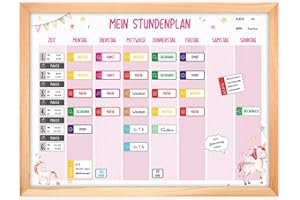 ‎NIKIMA SCHÖNES FÜR KINDER magnetischer Stundenplan Einhorn rosa mit 90 Magneten und Stift - abwischbar Wochenplaner Schule - ca. 40 x 30 cm