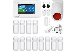 HUXGO, HXA006, Sistema de Alarma inalámbrico con 12 detectores de Movimiento y Segunda Sirena inalámbrica, Módulos: WiFi + gsm 4G LTE, aplicación Tuya Smart, SMS, Control Desde el teléfono, Español