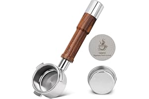 YMWVH Portafiltro senza fondo da 54 mm con schermo a disco, adatto per macchine Breville da 54 mm, portafiltro in 100% acciaio inossidabile e manico in legno di noce, accessori per macchine espresso (noce)