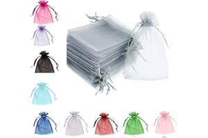EMSIA Organza Pouches 9 x 12 cm - Wedding Favours, Jewellery, Party Sweet Bags (Silver, 100 pcs)