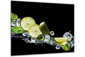 TMK ARTDEKO TMK Plaque de protection en verre pour cuisinière électrique à induction - 60 x 52 cm - Protection anti-éclaboussures - Planche à découper - Noire et citron