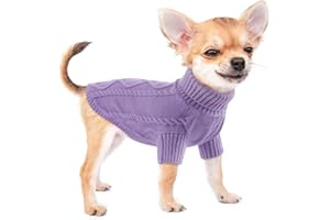 ALAGIRLS Maglione per cani di piccola taglia, maglione invernale per gatti, maglione per animali domestici, maglia a treccia, caldo, morbido, per chihuahua, bulldoge, bassotto, carlino, Yorkie Purple XL