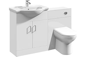 VeeBath Linx 1150 Vanity Unit Furniture Set, Wash Basin Bathroom Sink, WC, BTW Toilet Pan, Soft Close Toilet Seat, Concealed Cistern-White (Flat Pack)