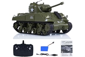 wheelfun Henglong 1/30 RC Battle Tank Sherman M4A3 3841-01 2.4G Tanques de control remoto Torreta giratoria de 320° Combate infrarrojo