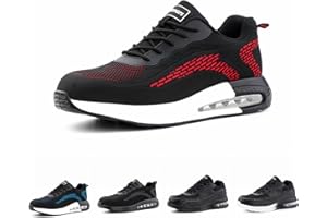 Hitmars Zapatos de Seguridad para Hombre Mujer Zapatillas de Trabajo con Puntera de Acero Calzado de Seguridad Deportivas Ligeros Zapatillas de Seguridad Transpirables Negro Blanco EU 36-48