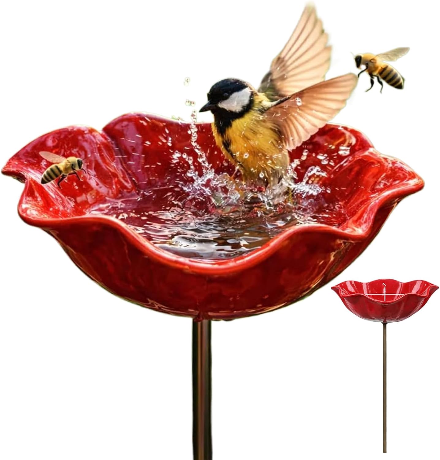 2026 New Handmade Metal Flower Garden Stake Bird Bath, Butterfly Bee Water Feeder with Flower Design, Colorful Outdoor Bird Bath Bowl for Yard, Lawn & Patio Decor
