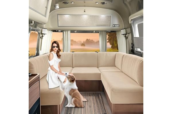 SHUOJIA Housses De Siège De Caravane en Velours, Housse de Siège de Camping-Car avec Bande élastique Et Laçage, Housse de Coussin de Canapé RV pour Camping-Car (Beige-2,W60-90 cm,D30-55 cm)