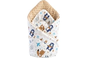 Rożek Becik Niemowlęcy Minky 75x75cm Medi Partners Dwustronny Wielofunkcyjny Miękki Antyalergiczny Otulacz 100% Bawełna (Boho Animals)