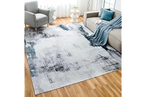 ‎CHOSHOME CHOSHOME Waschbarer Teppich Wohnzimmer Kurzflor Abstrakt Chic Tintenspritzer Teppich Schlafzimmer rutschfest Balkon Teppich Kunstwolle fur In und Outdoor Teppich Moderner Weicher Blau 160x230CM