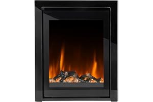 Ezee Glow Pulse Inset Electric Fire - Suits standard 16" & 22" openings| Inset, Recessed Electric Fireplace Heater | 2 Heat Settings, 7-Day Timer & Remote Control | Black Glass