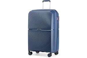 British Traveller Large 4-Wheel Lightweight Polypropylene 23kg Hard Shell Suitcase Durable Check in Hold Suitcase with TSA Lock (Navy)