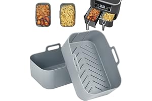BYKITCHEN 2PCS Silicone Air Fryer Liner for Ninja Dual, Air Fryer Accessories for AF300UK AF400UK, Reusable Silicone Baking Basket/Tray for Ninja Foodi/Salter/Instant Vortex Dual Zone Air Fryer