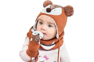 DORRISO Bambini Ragazzi Cappello Sciarpe Guanti Set Ragazze Cappello Autunno Invernale Primavera Cappelli Caldo Carina Piccolo Volpe Beanie Berretto Bambino Infantili del Cappello 1-6 Anni