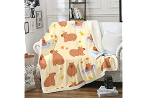 Homewish Capybaras Vlies Decke 130x150cm Nette Braune Capybaras Fuzzy Decke für Kleinkinder Teens Jugend, Cartoon Vogel Capybara Orangen Werfen Decke für Bett Couch, Gelb Braun…