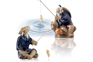 HESUSUSI Statua Giardino Pescatore 2 Pezzi Pescatore Figurine Scultura Gnomo Giardino Pescano Statua Nano Pescano Pesca Seduto Ornamento Giardino per Decorazioni Bonsai Micro Paesaggio Acquario