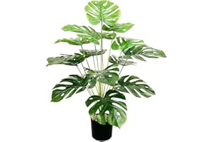 Zelihrdu Realista Planta Artificial con Maceta Plantas Artificiales Decorativas 18 Hojas Altas Palma Árbol Artificial Decoración para Interior Exterior Casa Salón Oficina (Palmera Monstera 75cm)