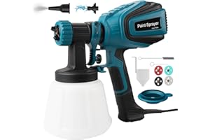 RAZIOL Pulverizador de Pintura, Pistola de Pulverización Eléctrica HVLP de 700W con Conexiones para Limpieza & Soplado de Polvo, Contenedor de 1200Ml, 1000 Ml/Min, 4 Boquillas & 3 Patrones, Fácil de Limpiar