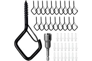 Ticway 20 Pcs Screw in Hooks with Safety Buckle - Black Metal Ceiling Hooks,Outdoor Garden Hooks - Hooks for Hanging Plants, Cup, Fairy Light, Birdcage, Christmas Decor, Wind Chimes (Black)