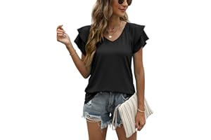DECORIE T Shirt Donna Estive con Scollo a V e Balze Manica Corta Magliette Donna Elegante Rilassato Bluse e Camicie da Donna