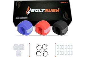 BOLT RUSH Jaw Exerciser, Jaw Trainer for Jawline,3 Levels of Resistance - Includes 12 x Biting Strips, 4 x Neck Straps, Jaw Toner for Face (Pack of 3)