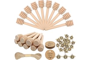 Scettar Set di Miele Bastoncini Legno, 20 Pz 8cm Spargi Miele, 20 Pz di Ciondolo in Lega di Api, 20 Cartoncini Kraft Vuoti, 20 m di Corda Intrecciata di Iuta, per Bomboniere Compleanno Matrimonio