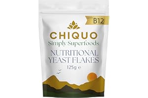 Chiquo Nutritional Yeast Flakes 125g - with B12, B-Complex Vitamins and Zinc | Vegan, Dairy Free, GMO Free | High Protein & Fibre | Resealable Pack