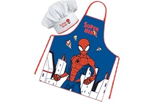 Sorrisini Set Chef Bambino, Grembiule Cucina Bambini, Cappello Chef Bambino, Vestito Cuoco Bambino, Grembiule e Cappello regolabile per dipingere da pittura, Costume Cuoco Bambino 3-8 Anni Spider
