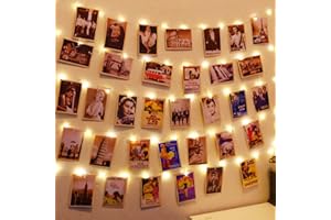 HXWEIYE 120LEDs Guirlande Lumineuse Photo, 12M USB Guirlande Photo Blanc chaud Avec 52 Clips & 10 crochets au mur，Minuterie et 8 modes pour Chambre à Coucher Fête, Mariage, Décoration de Noël