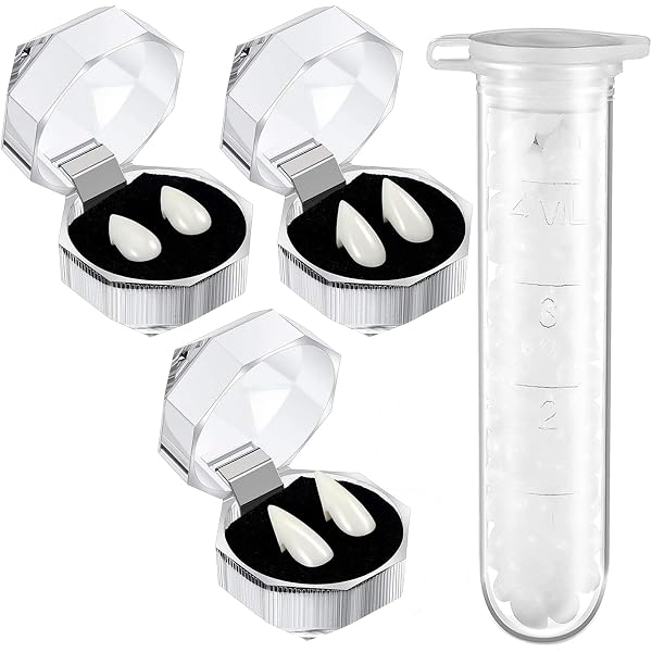 Denti Da Vampiro Per Halloween, 8 Paia Con Colla - Dimensioni 13/15/17/19 Mm, Materiale Atossico