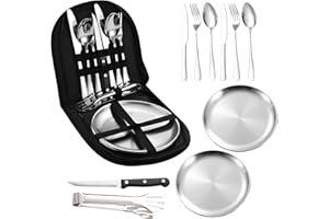 ACONDE Set de Couverts de Camping, 2 Personnes Set Couverts de Table Pique Nique, 10 Pcs Vaisselle Camping INOX, Convient pour Les Pique-niques, Le Camping, Les Voyages