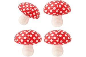 KUNYEAH 4Pcs Mushroom Shaped Paper Lanterns Hanging Mushroom Decoration Birthday Party Decor Cute Decoration for Jungle Wonderland Theme Party Garden Wedding Kids Room (Mushroom/Red)