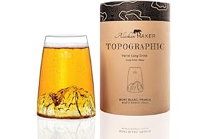 ALASKAN MAKER Vetro lungo 450 ml – Borosilicato di alta qualità soffiato artigianalmente con montagne in rilievo | Cocktail, birra o soft TOPOGRAPHIC (Monte Bianco)