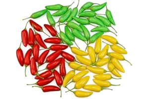 Lorigun 60Pcs Artificial Little Chili Simulation Pepper Mini Three-Colour (Red + Yellow + Green) Small Hot Pepper Lifelike Fake Vegetable Home Decor Each Color 20Pcs